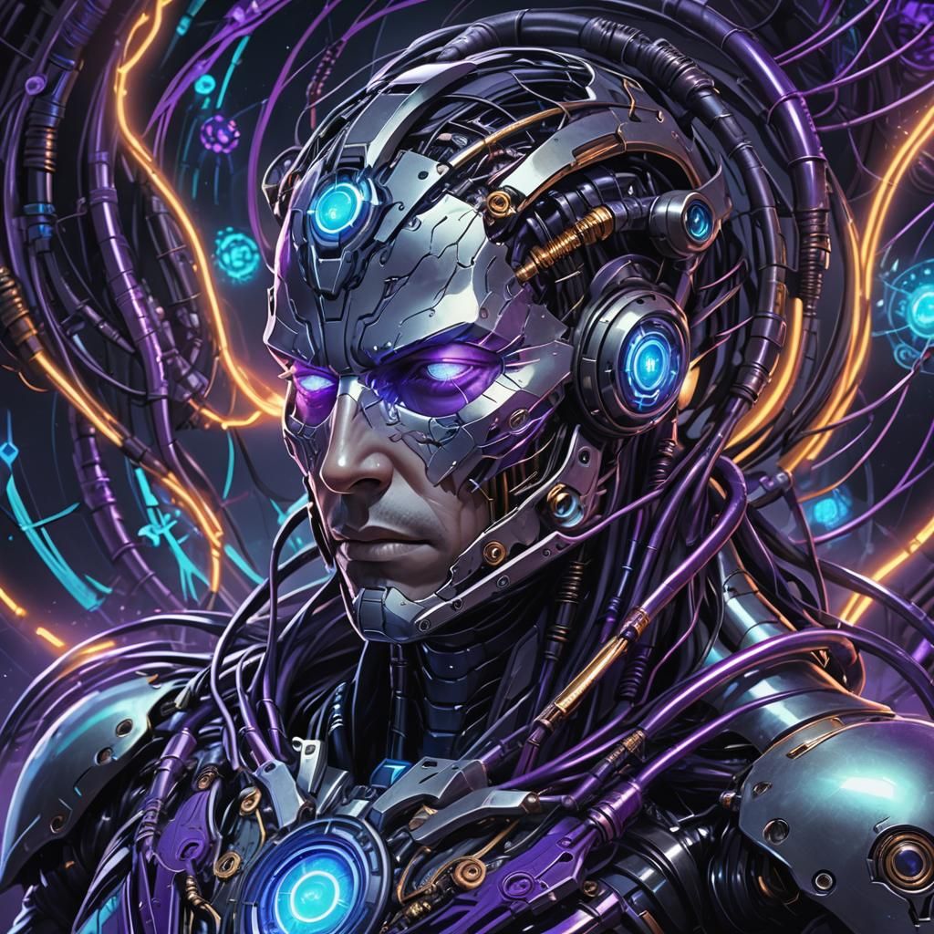 Spectre Sleeping Peacefully in Biomechanical Cyberpunk Art