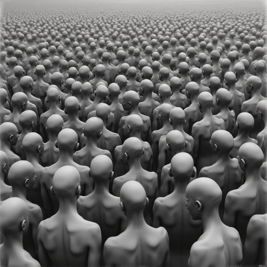 A Crowd of Androgynous Figures in Charcoal Shading