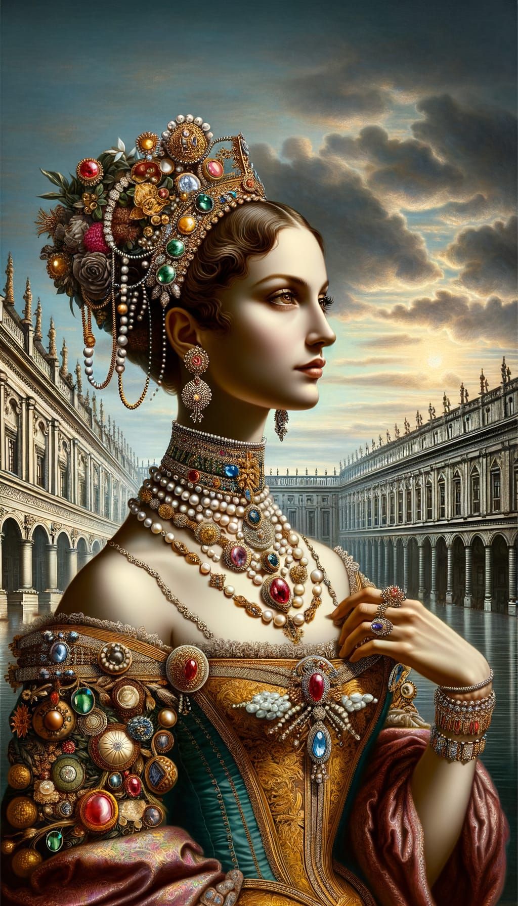 A Regal English Queen in Opulent Grandeur