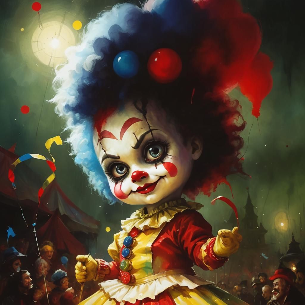 Cute Chibi Clown in Circus: Fantasy Art