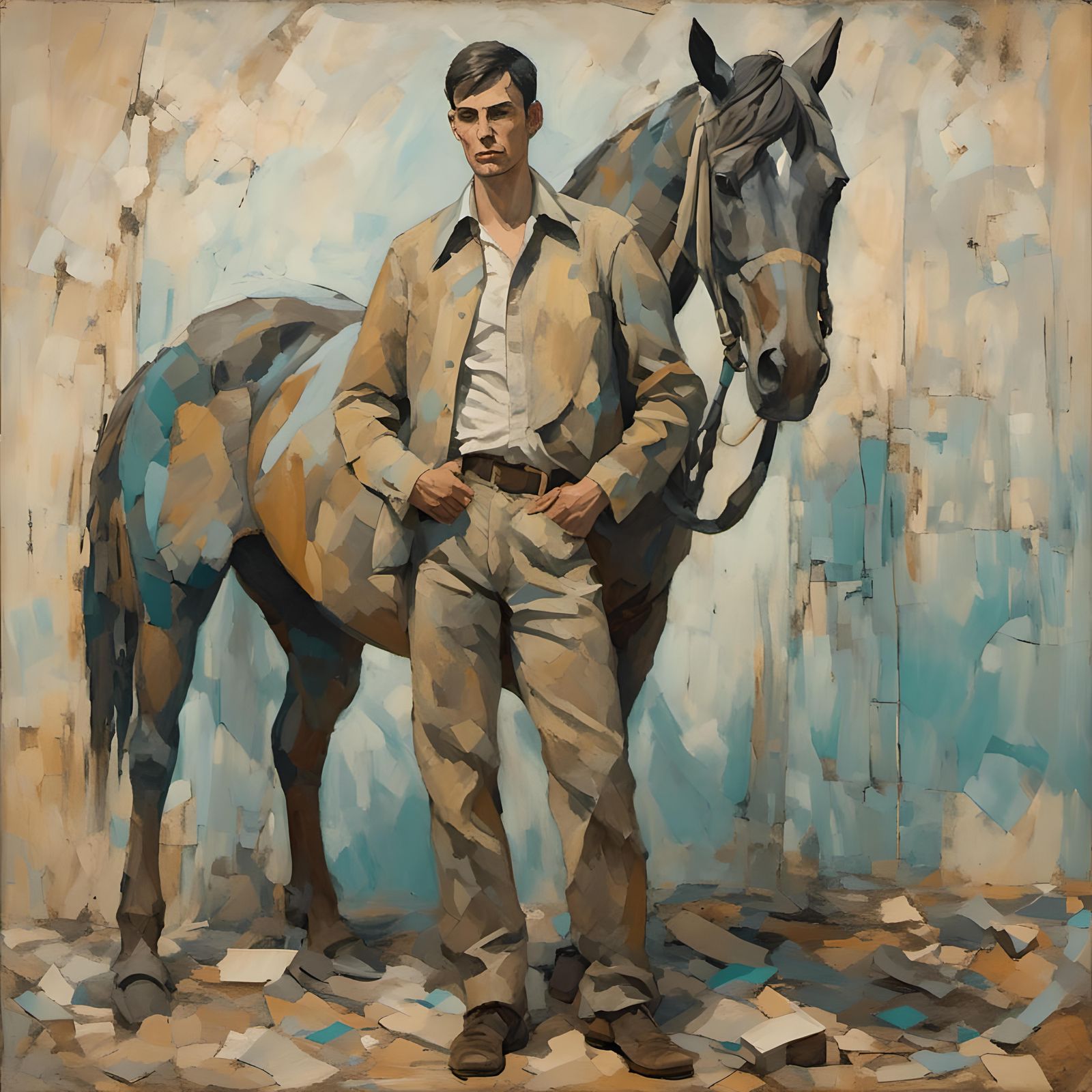 Man and Horse in Abstract Landscape Painting