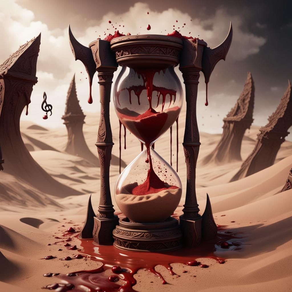 Demonic Hourglass with Screaming Demon in Blood-Sand