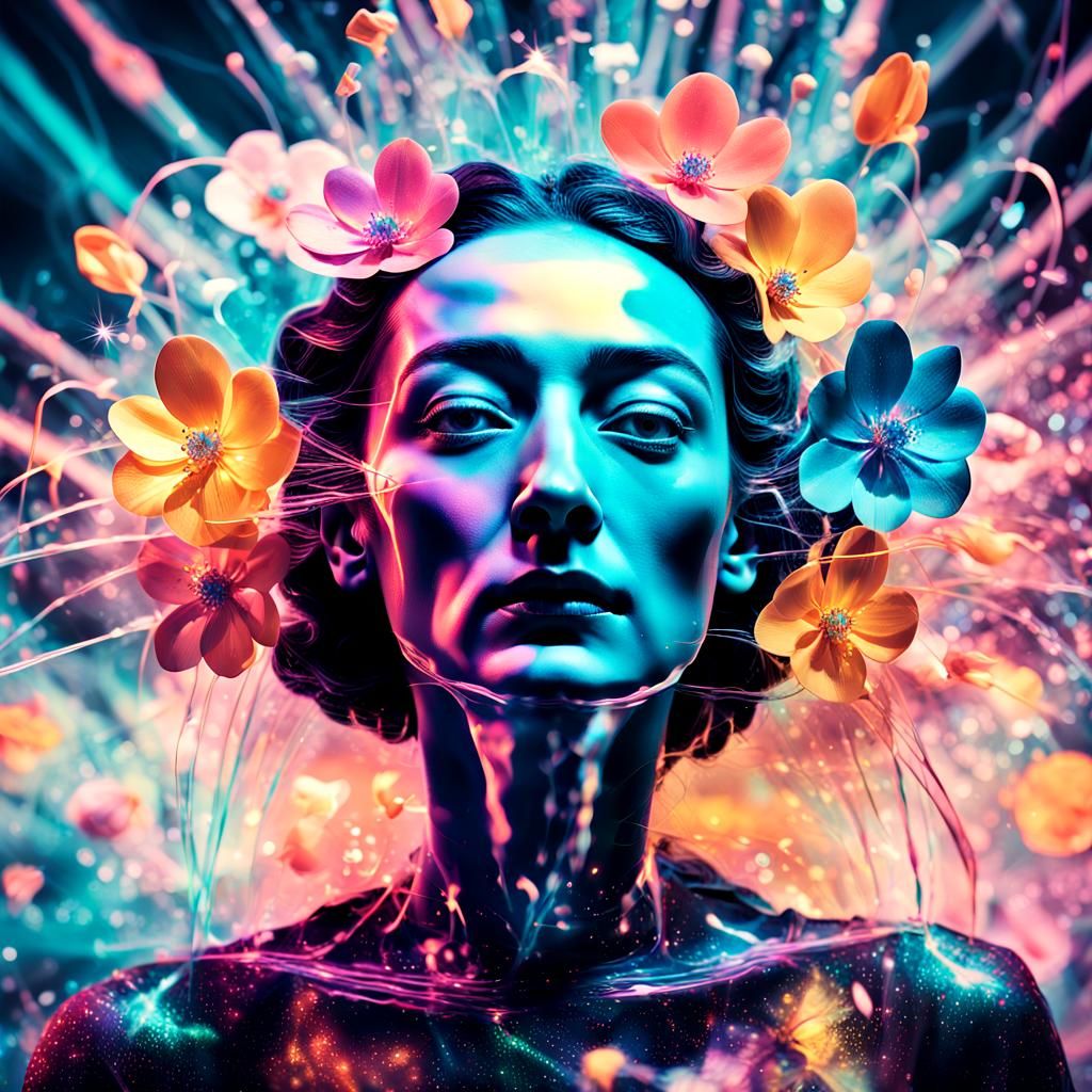 Glitter Flower in Laser Light: A Surreal Double Exposure