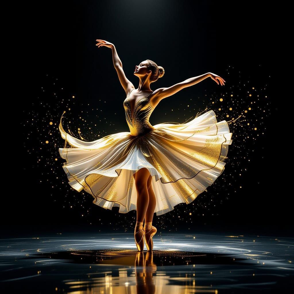 Ballerina in Gold Paint Dress: Liquid Splash Art