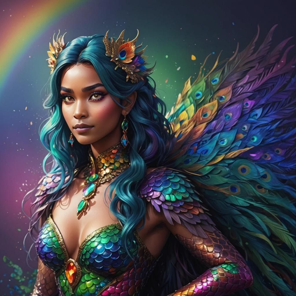 Colorful Dragon Scale Woman Portrait in 3D Style