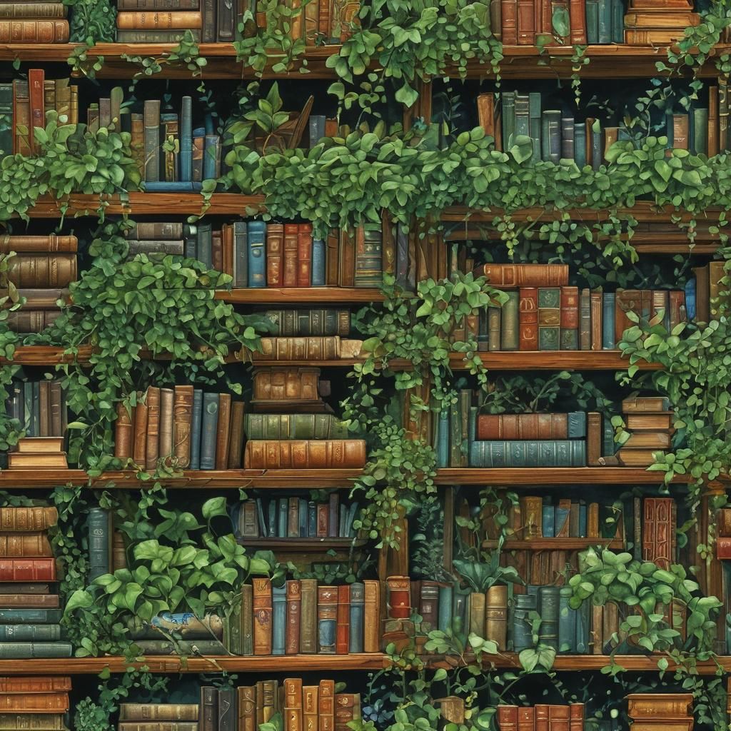 Detailed Watercolor Bookshelf Illustration in Mixed Media