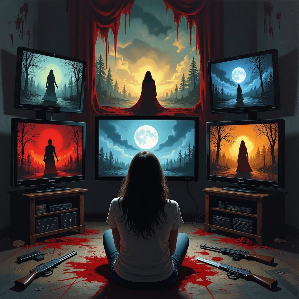 Surreal Horror Movie Night, Oil on Canvas