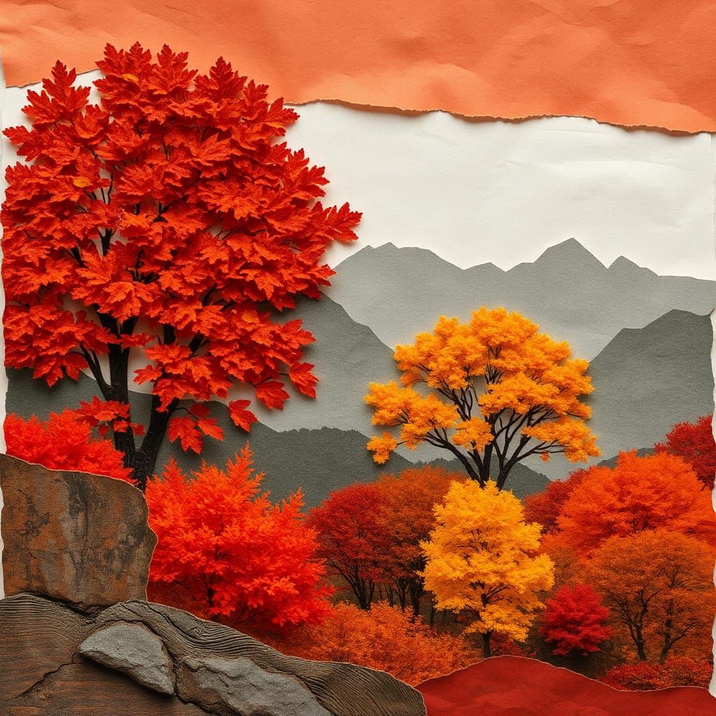 Autumn Landscape in Layered Paper Collage