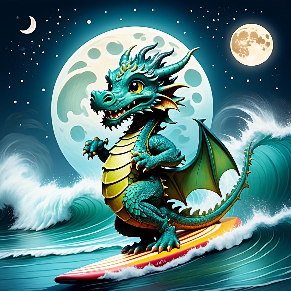 Dragon Surfing Under the Full Moon
