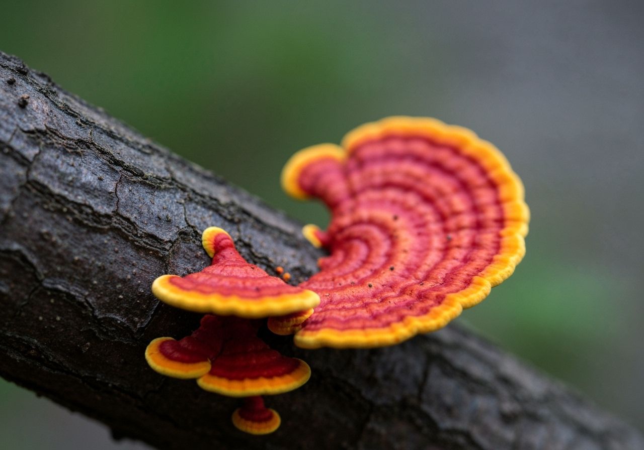 Vibrant Red-Orange Fungi Macro Photography