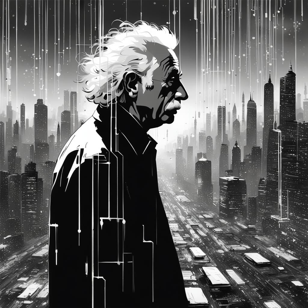 Einstein as Neo in Matrix-Inspired Monochrome Portrait