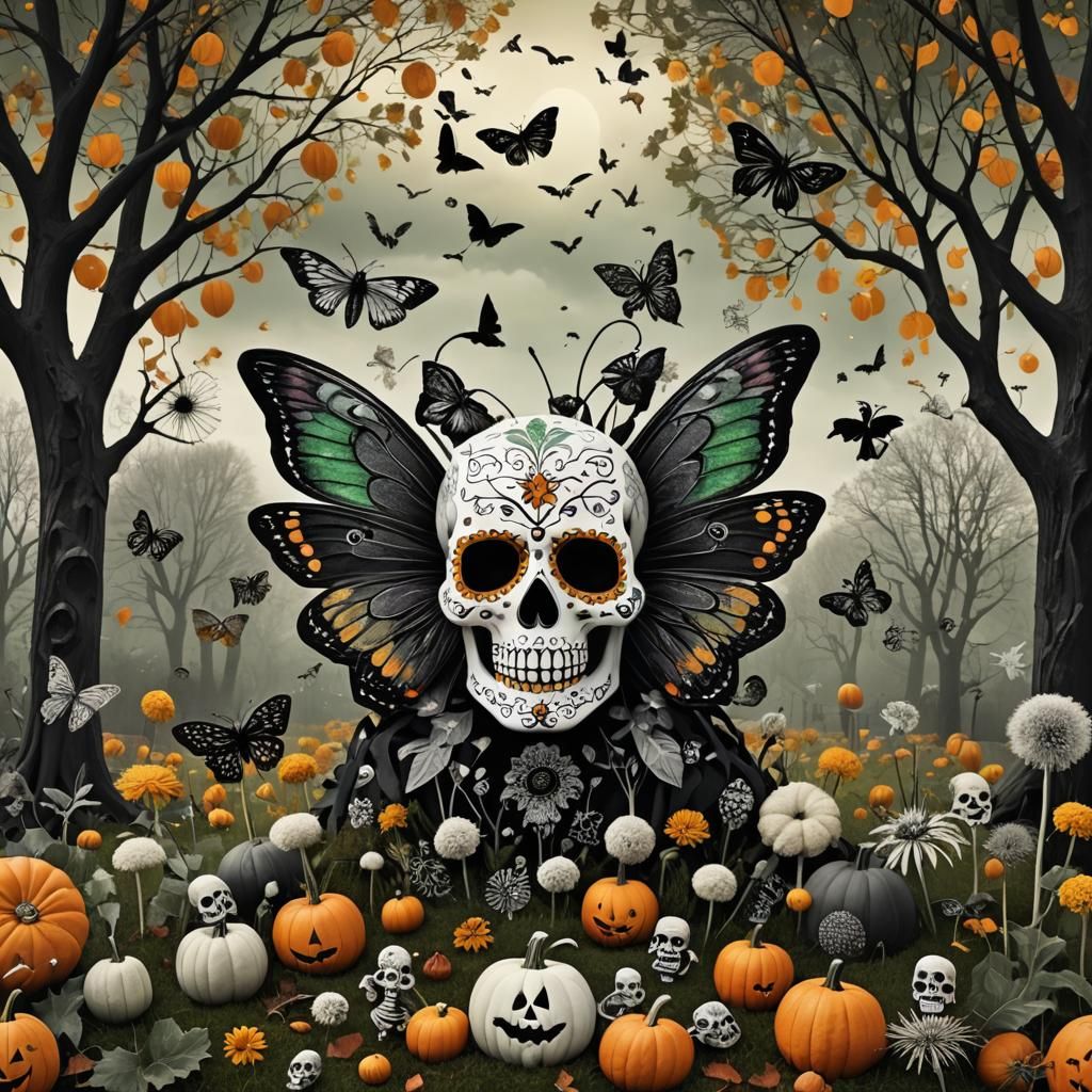 surreal autumn  Halloween , highly  detailed  drawing  a   s...