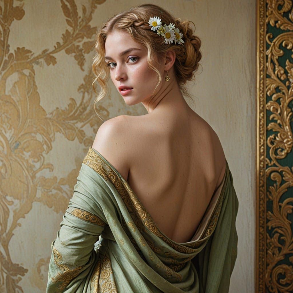 Classical Goddess in Elegant Green Attire