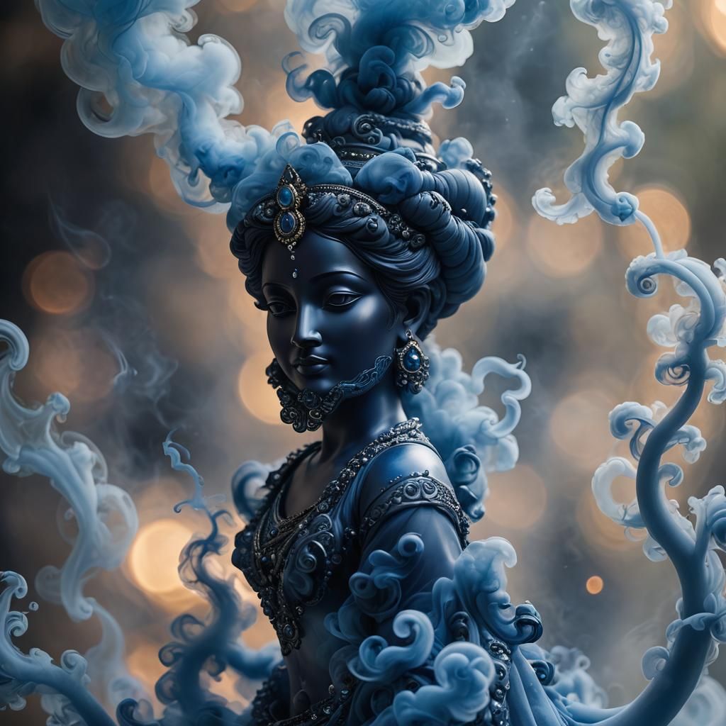 Opalescent Navy Genie in Translucent Smoke Art