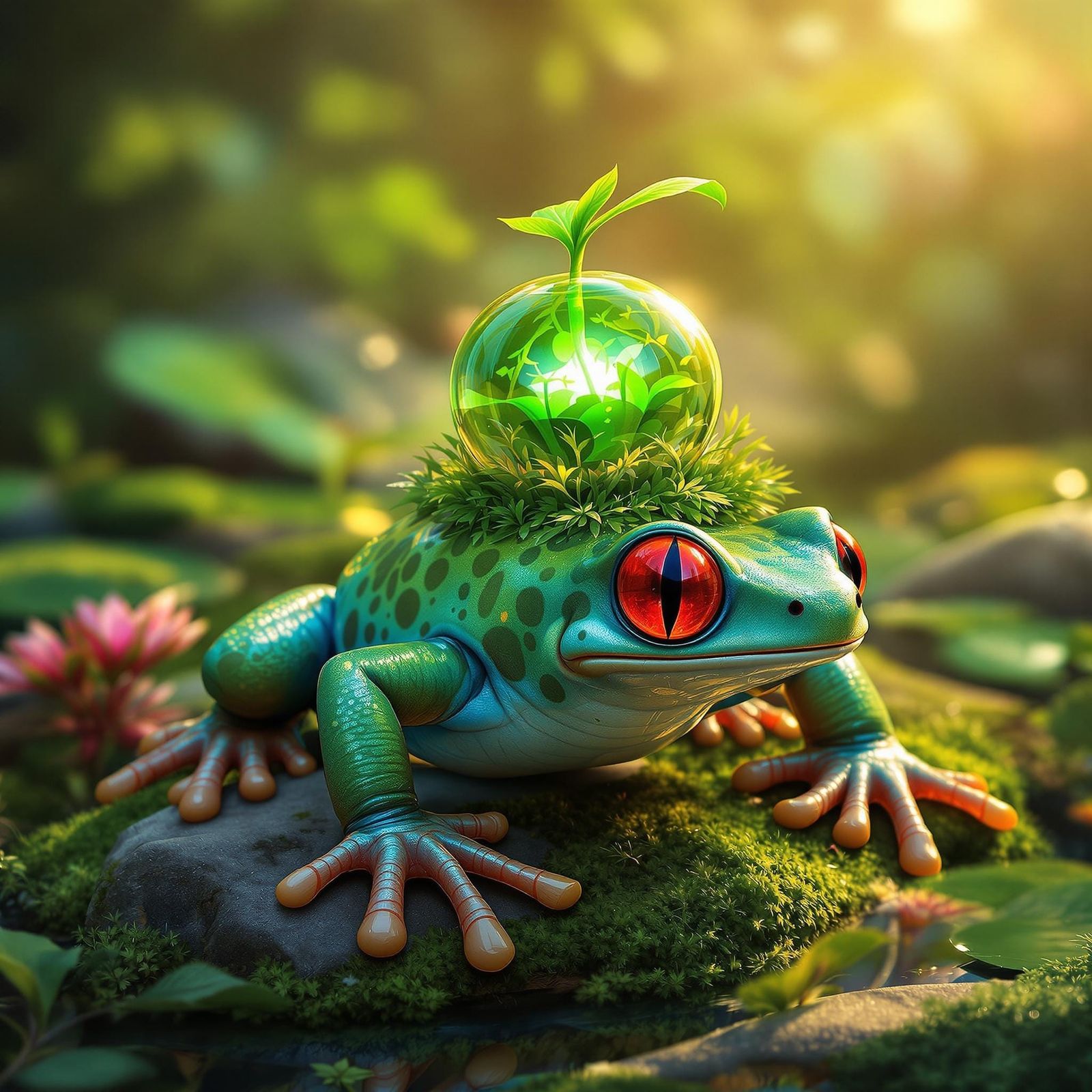 Luminous Amphibian Amidst Verdant Oasis