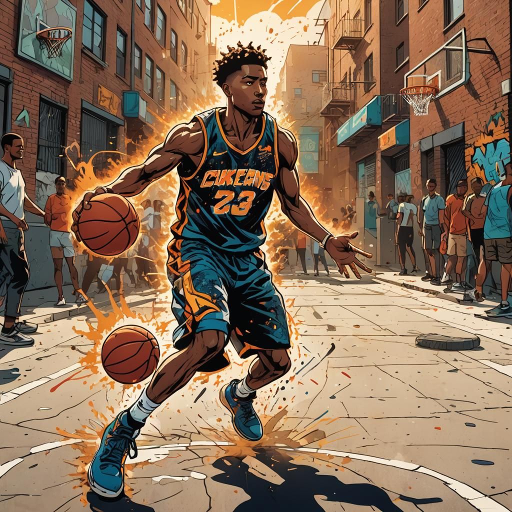 Energetic Comic Book Art of Basketball Player