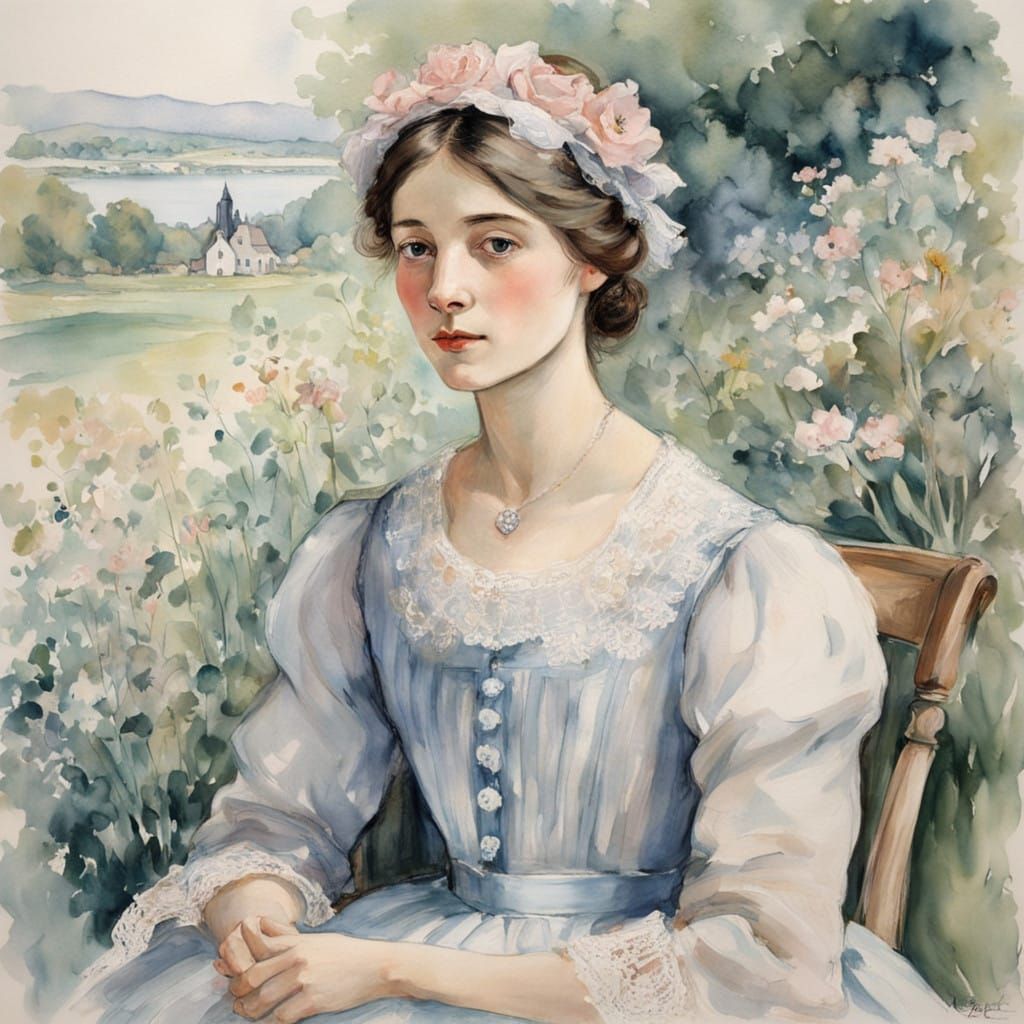 Dreamy Portrait of Young Girl in Pastel Hues as Whimsical Wa...