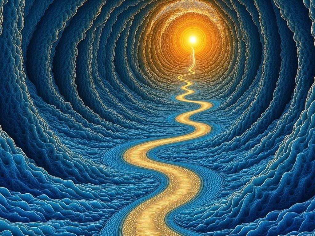 Iridescent Fractal Labyrinth with Serpentine Path