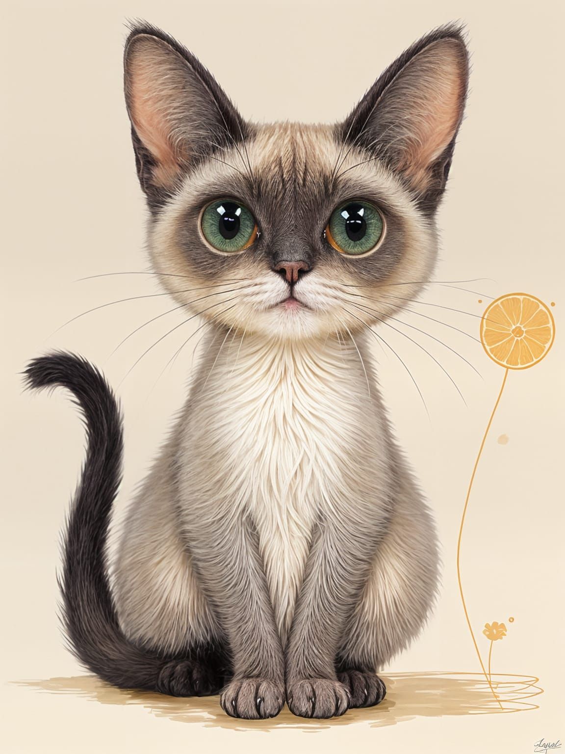 Whimsical Siamese Cat in Pastel Hues