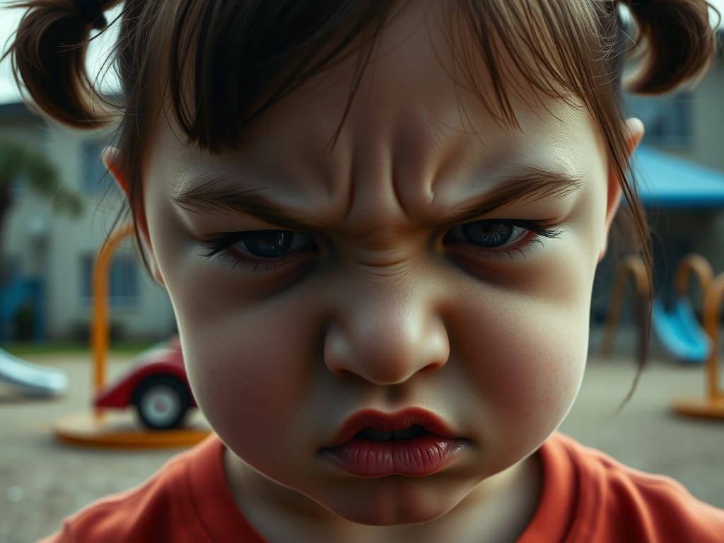 Angry Toddler Face in Photorealistic Playground Scene