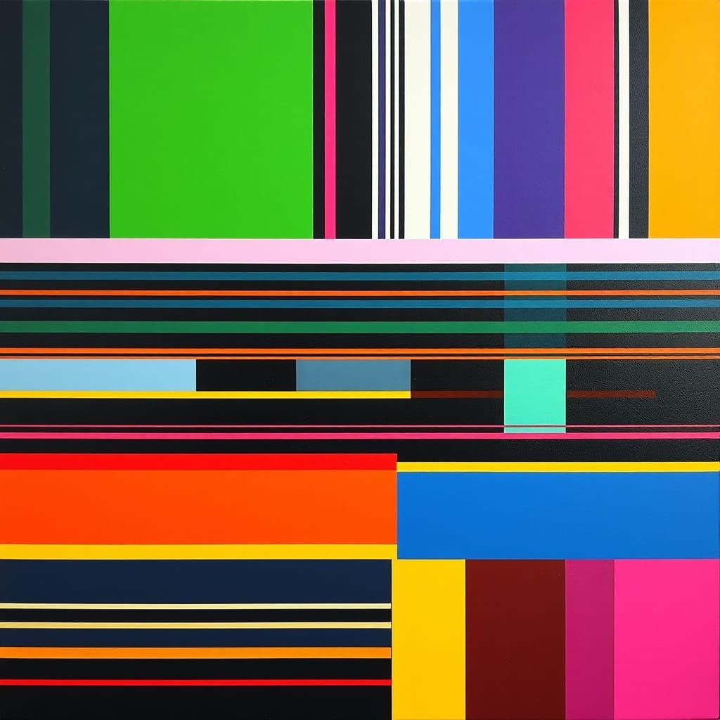 Neon Geometric Pop Art Abstract in Oil Paint Style