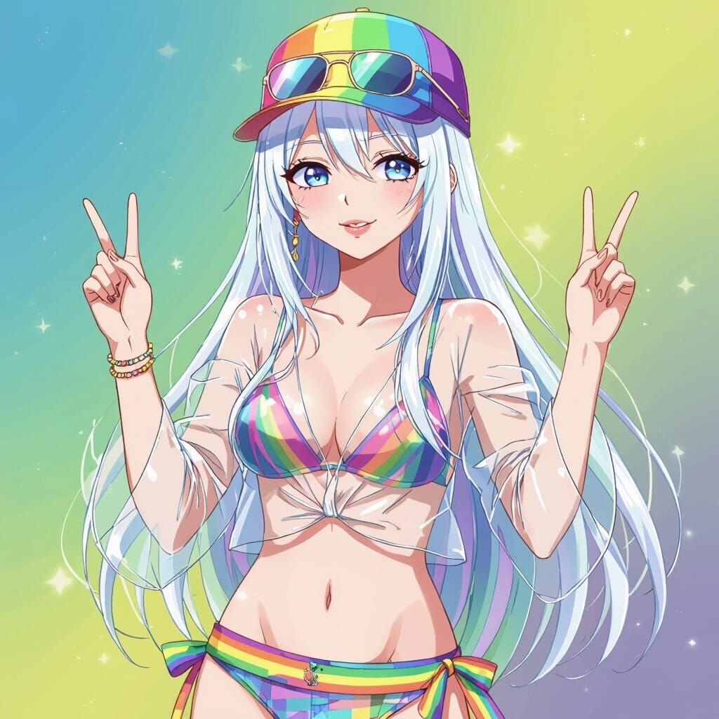 Anime Girl with Rainbow Accents and Sunglasses
