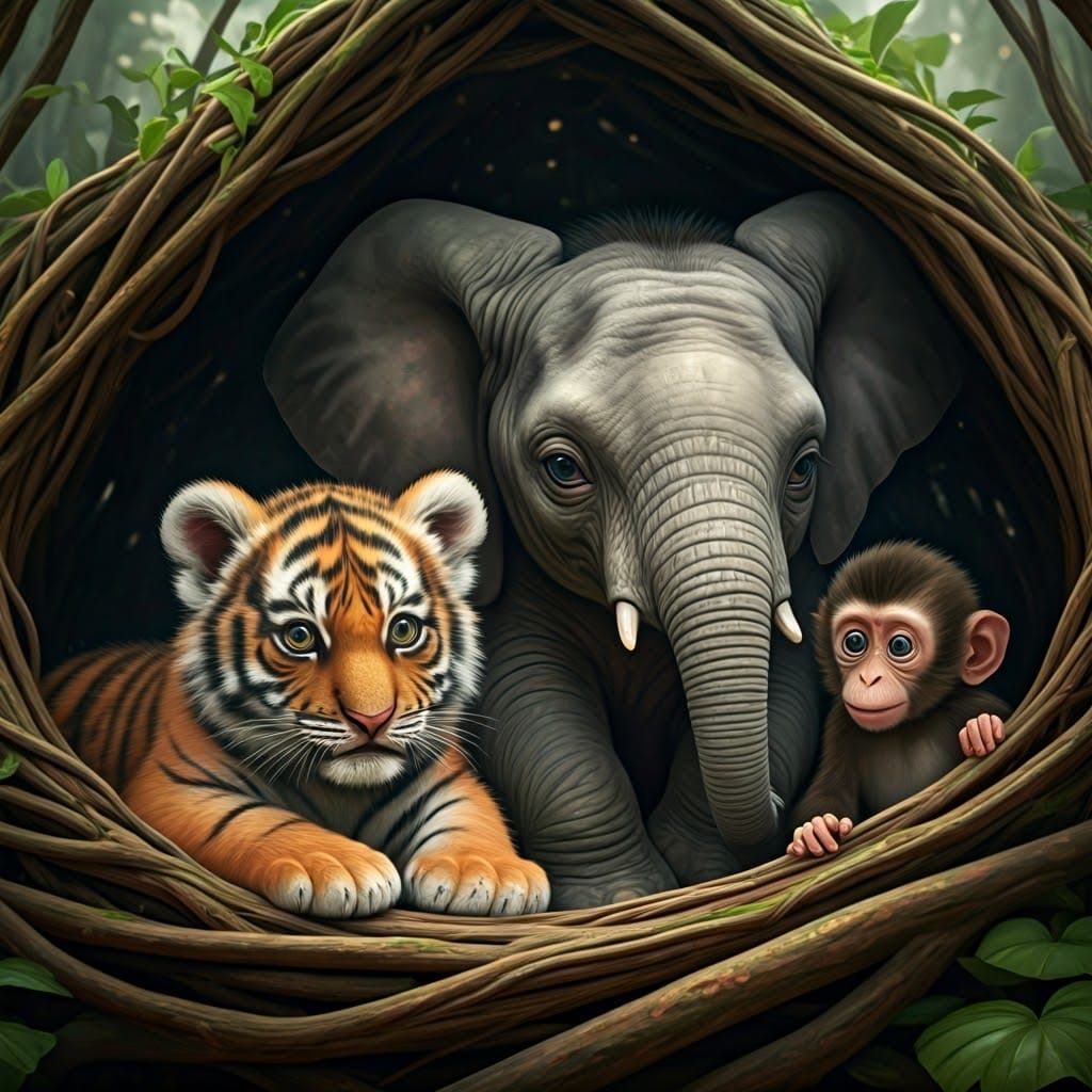 Harmonious Friends in Secluded Sanctuary