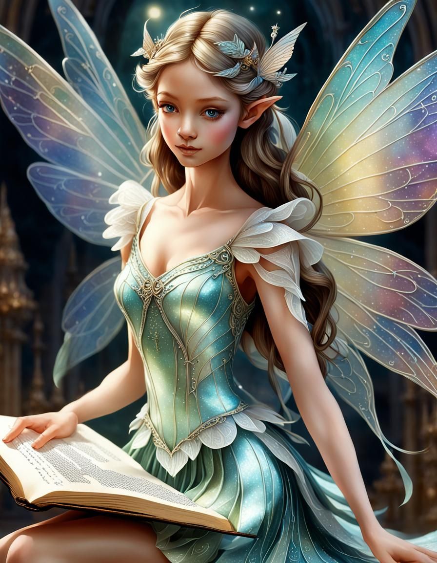 Elegant Fairy with Pearlescent Dress Illustration
