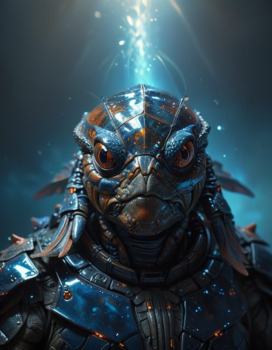 Futuristic Winged Lobster Tortoise in Space Armor