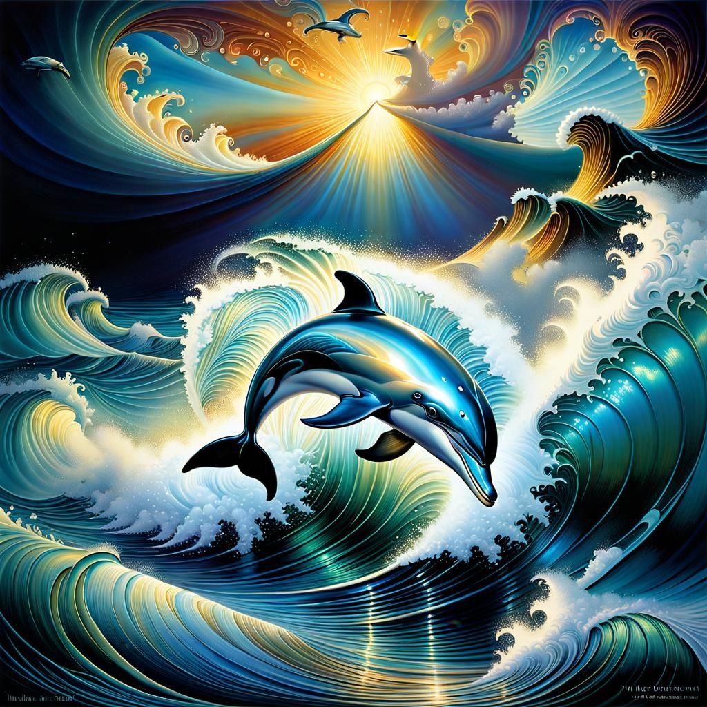 "Tidal Wave and a Jumping Dolphin", Glass Art