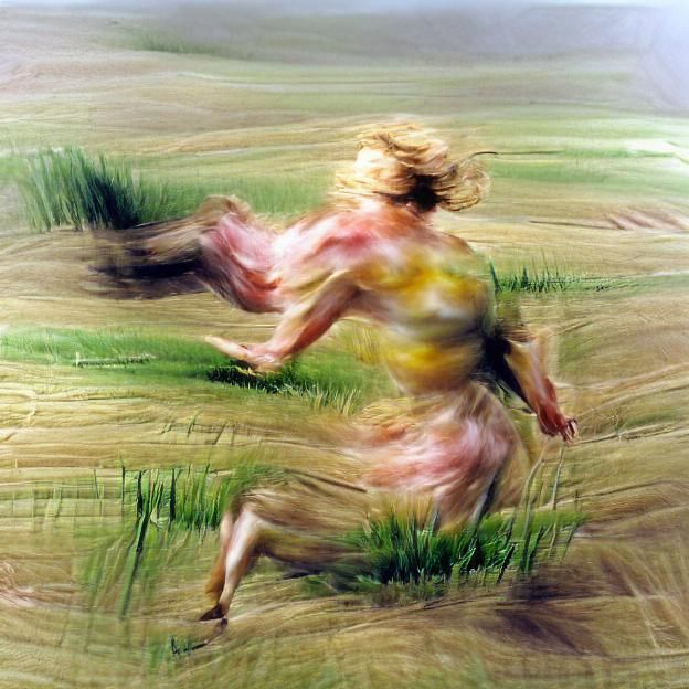 Hyperrealistic Woman Running Through Field