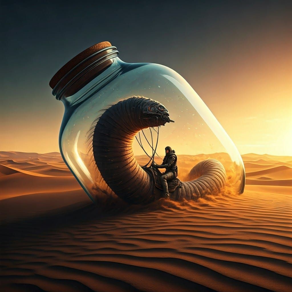 Paul Atreides Rides Sandworm in Glass Jar