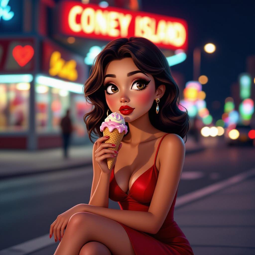 Carmen: Neon Coney Island Night Portrait