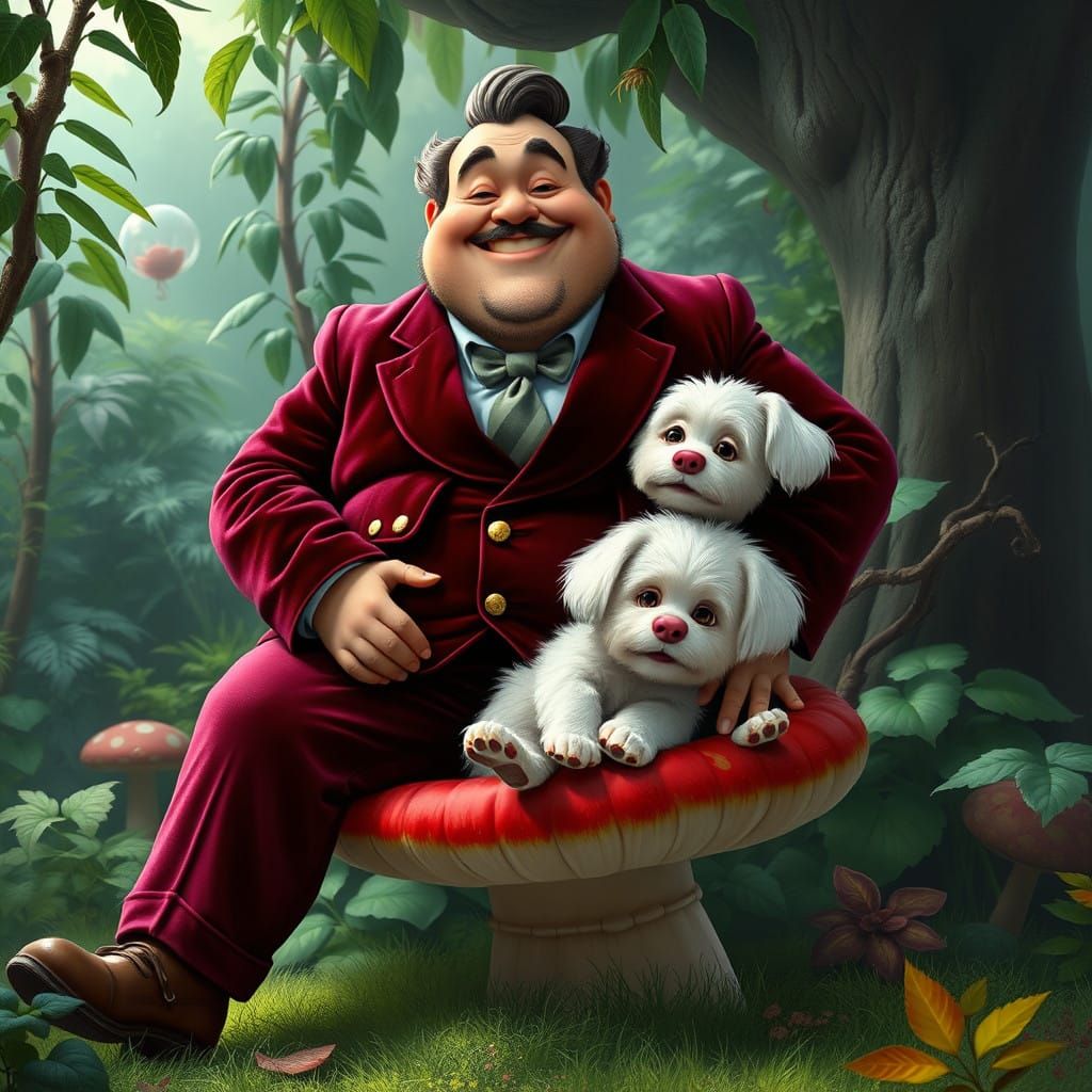 Warm Whimsy: A Jovial Gentleman Surrounded by Enchanted Fore...