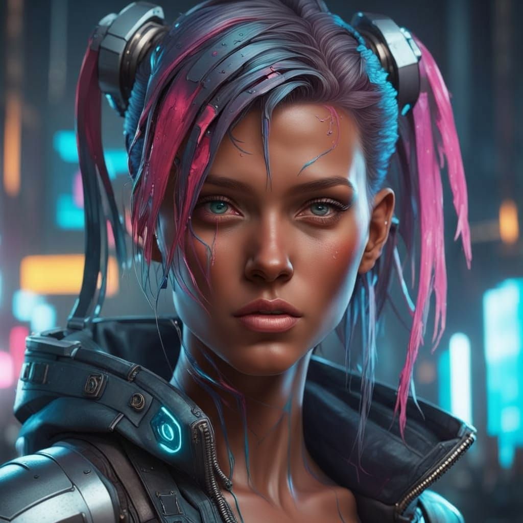 Cyberpunk Girl Portrait in Hyperdetailed Lighting