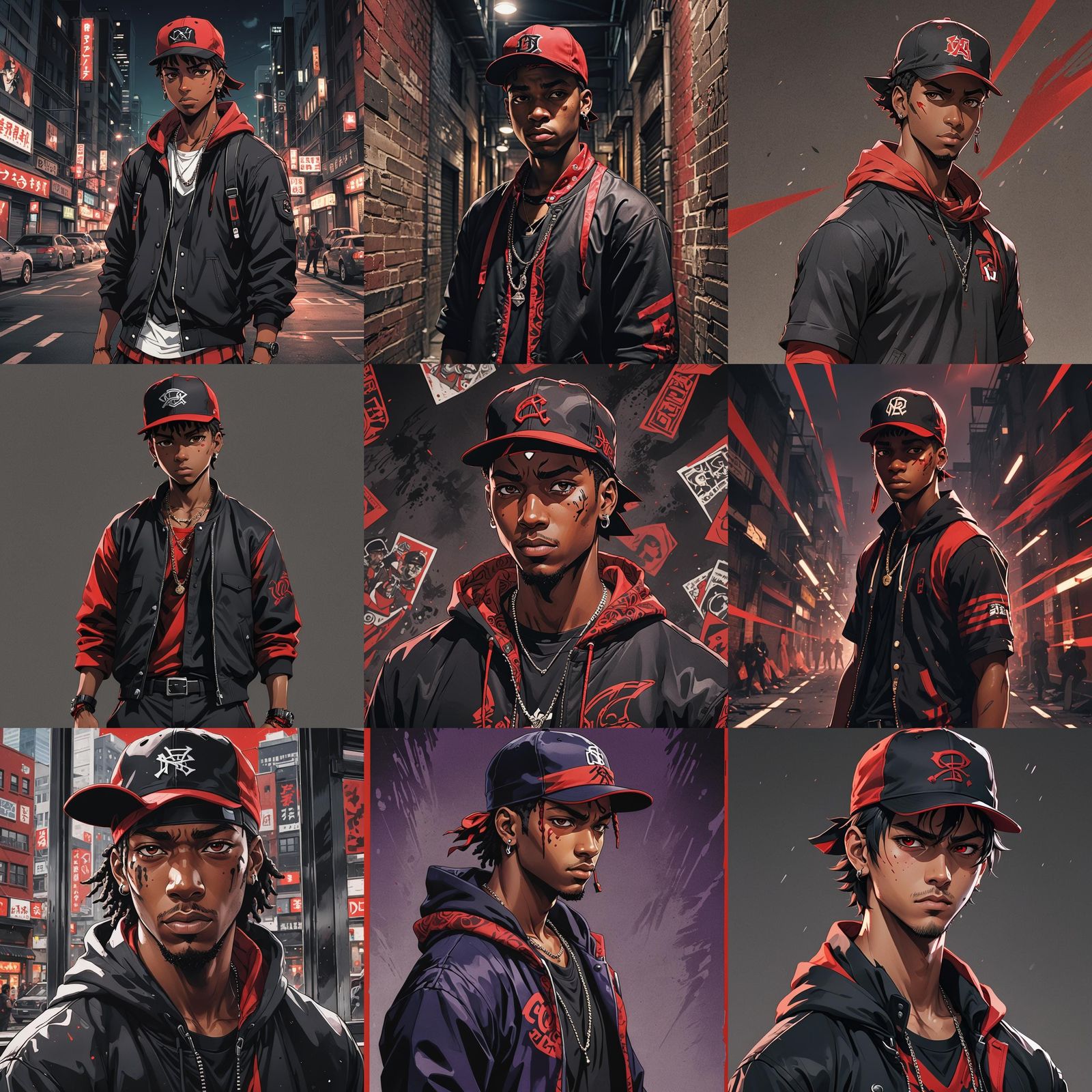 Anime Art of Young Man in Red and Black