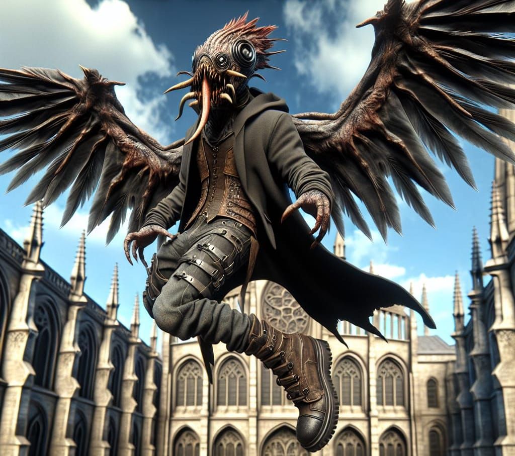 photorealistic WIDE-view-centered Random Gonzo-Cenobyte flyi...