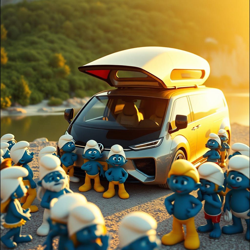 Smurfs Gather Outside Sleek Volkswagen Kombi Hypercar Concep...