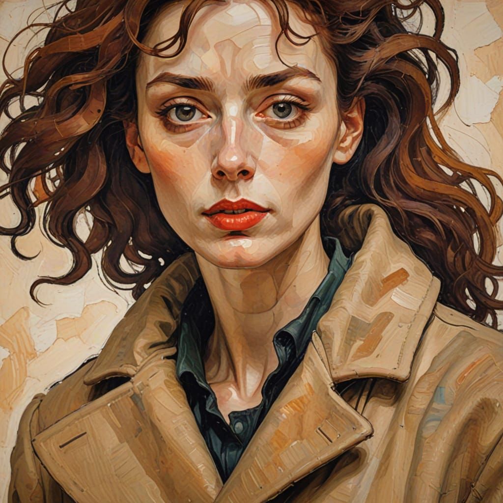 Expressionist Woman in Earthy Tones as Oil Painting