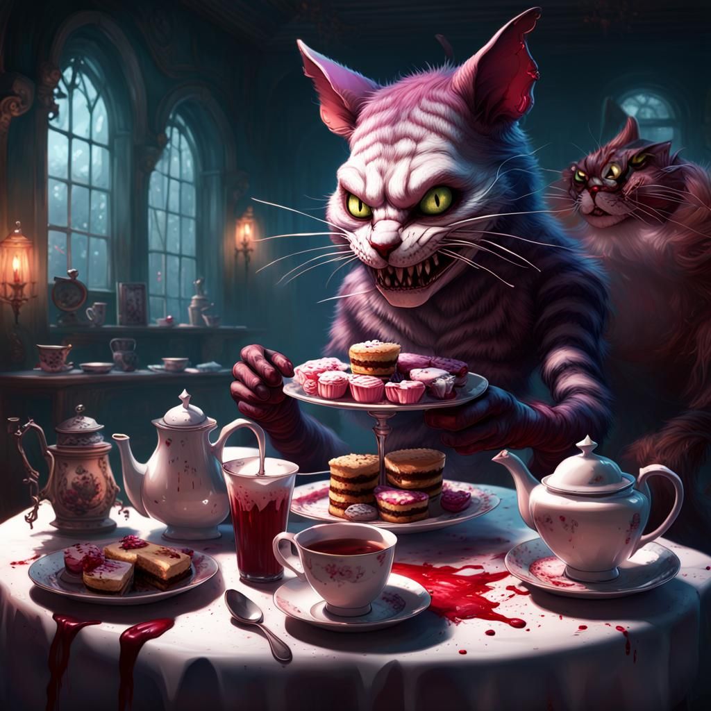 Dark Fantasy Alice and Cheshire Cat Tea Party