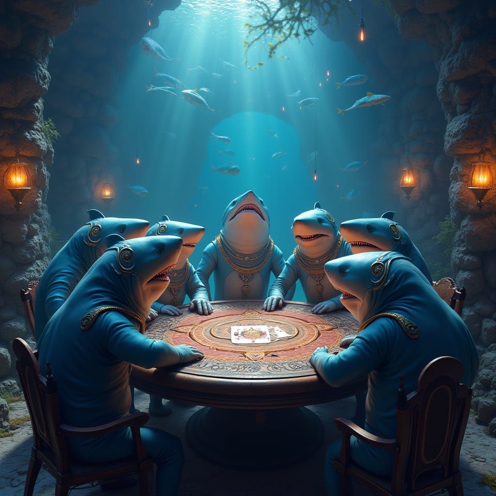 Mystical Shark Poker in Enchanted Underwater Realm