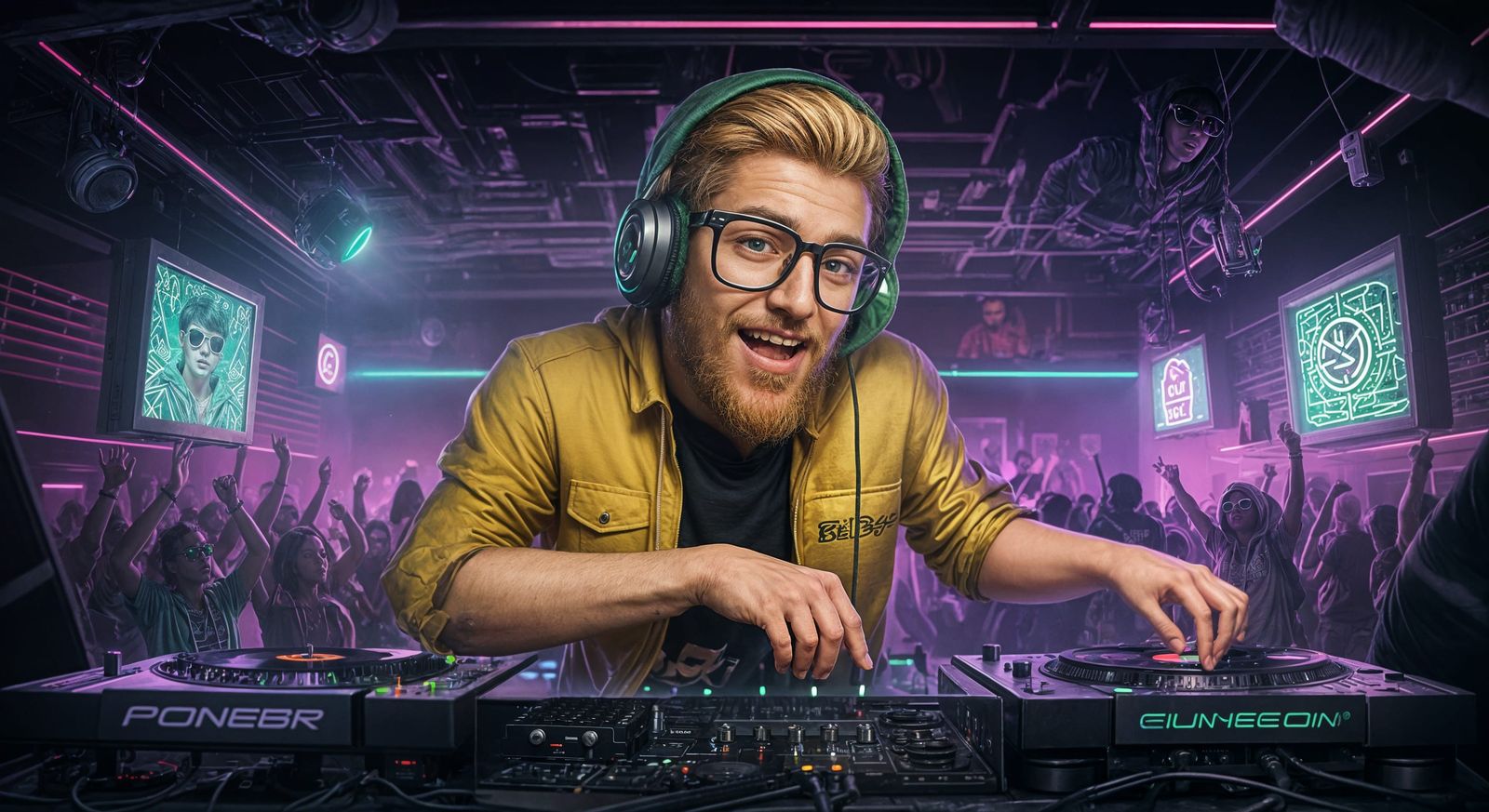 Doge Meme DJ Mixing Records in Club X