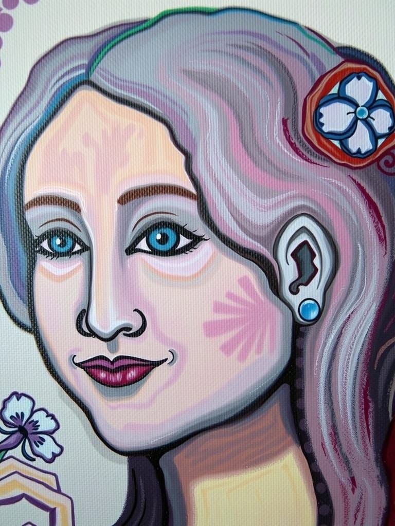 Ethereal Lady with Violets in Romantic Style