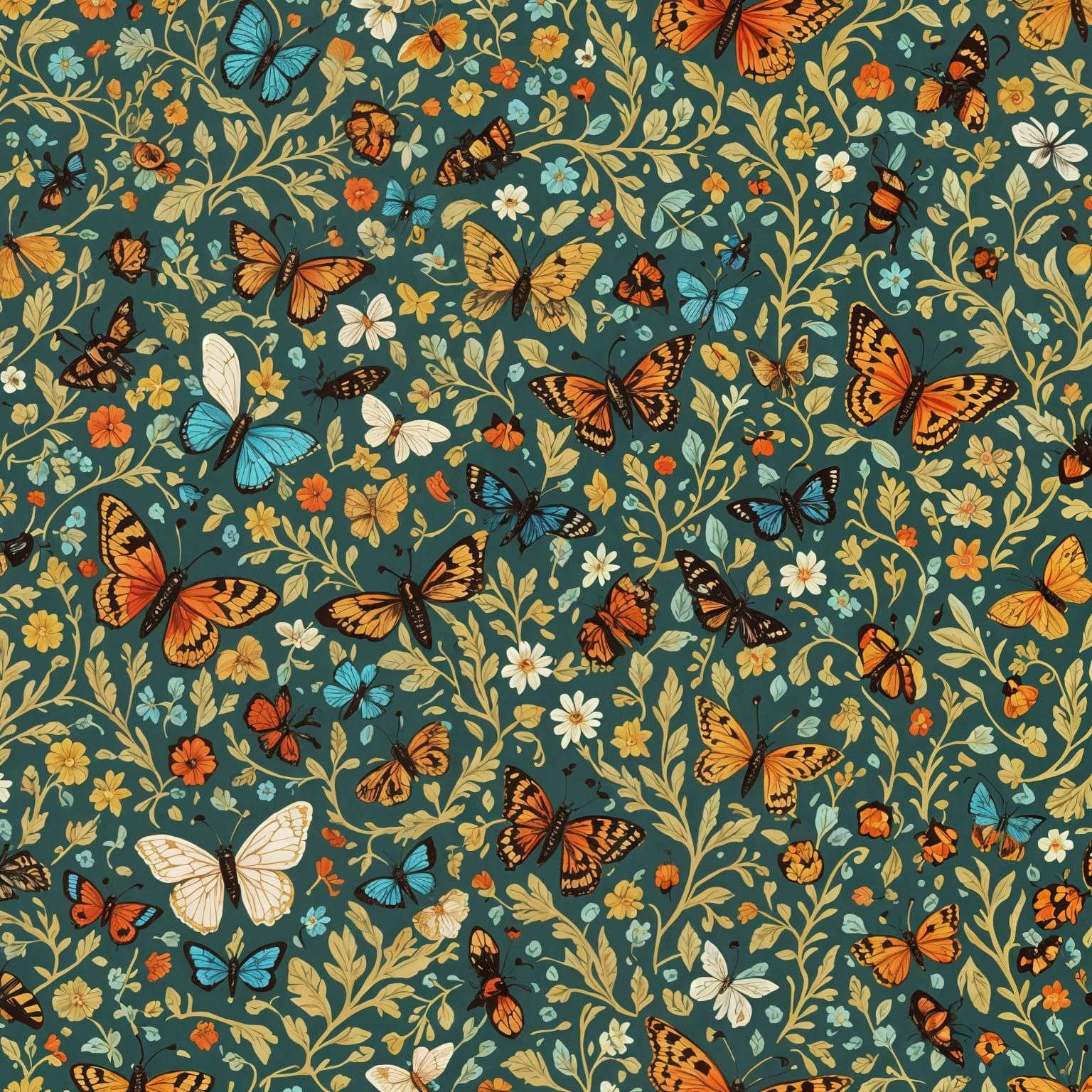 Fabric Pattern of Insects in Gouache Style