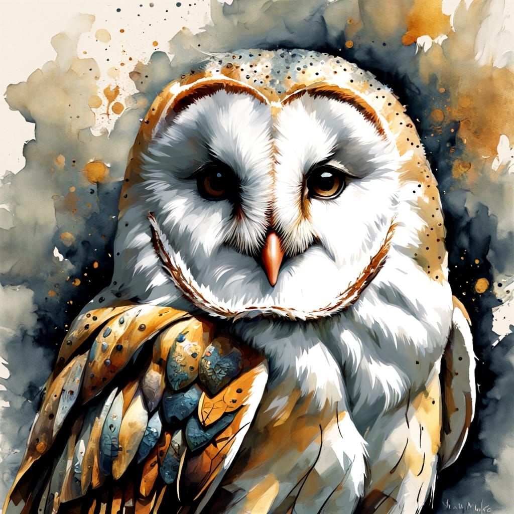 Barn Owl and Mouse in Spring Watercolor Style