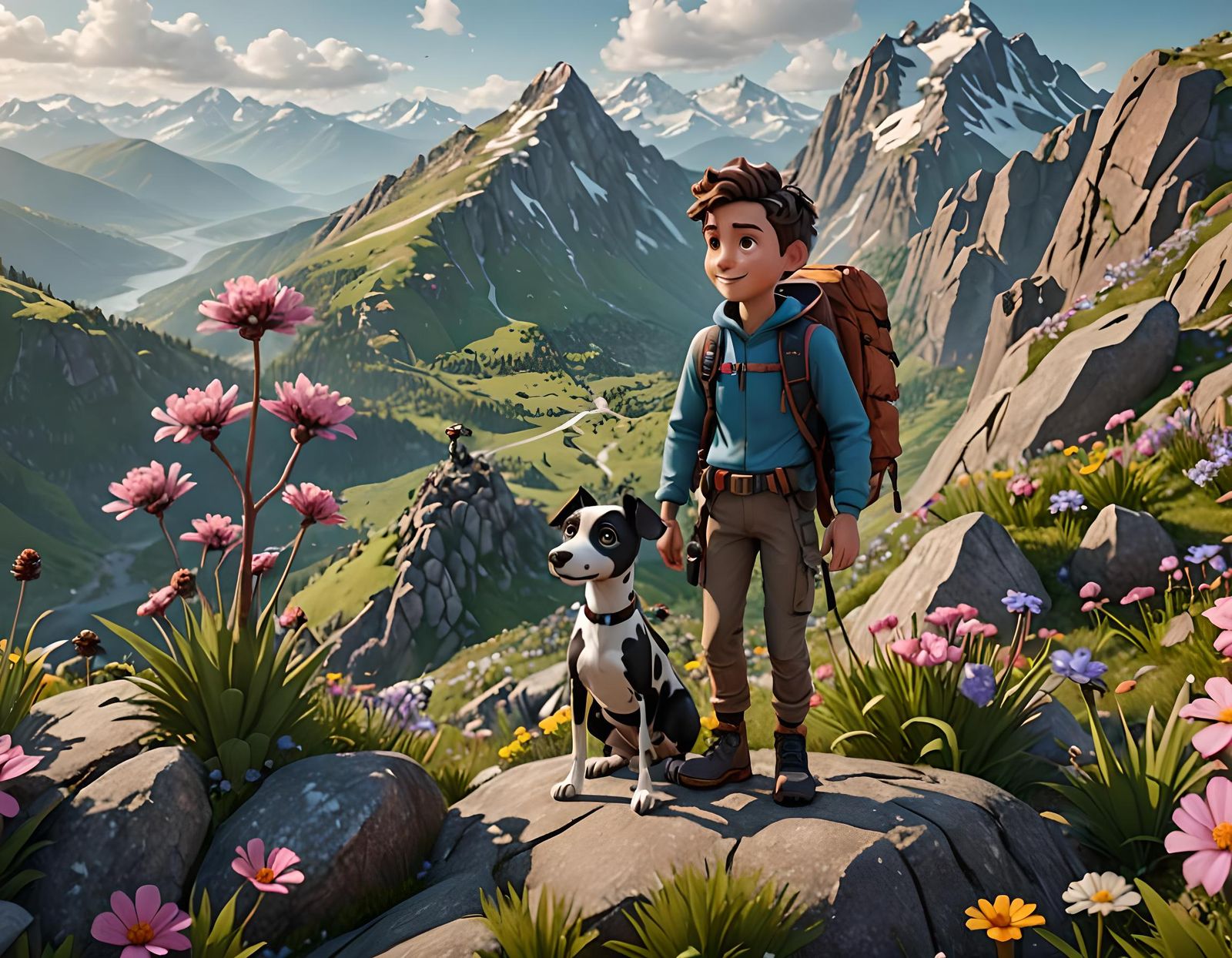 Boy, Dog and Giant Ant Hike a Mountain