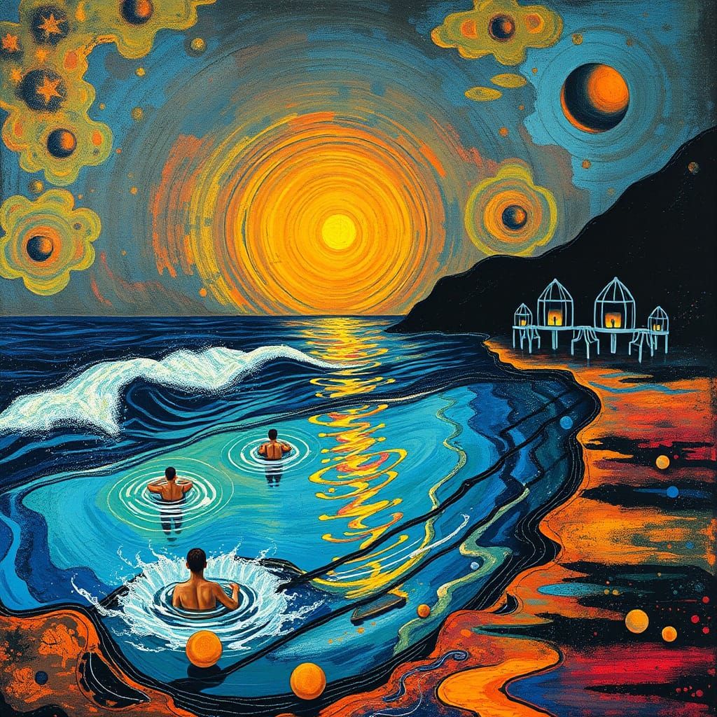 Abstract Surreal Esalen Baths in Batik Style