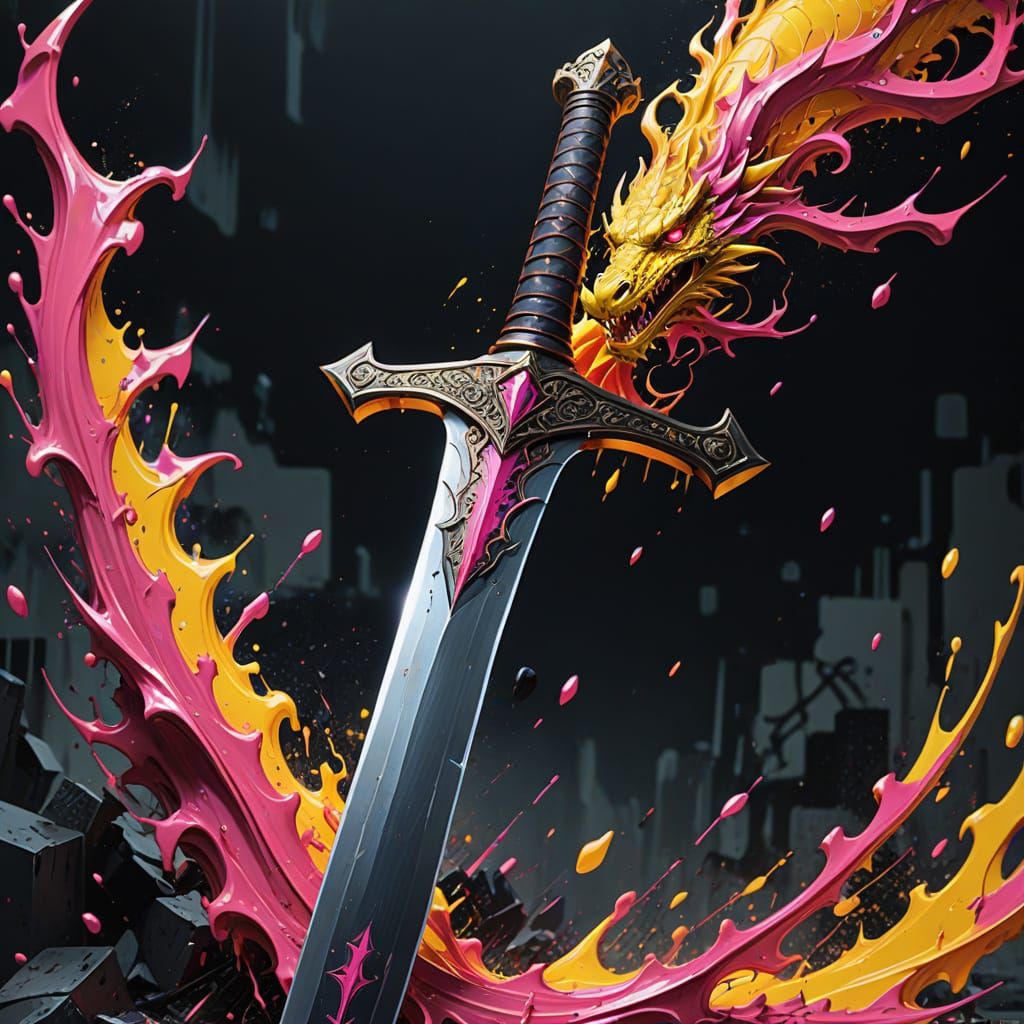 Dragon-Slaying Sword in Graffiti Art Style