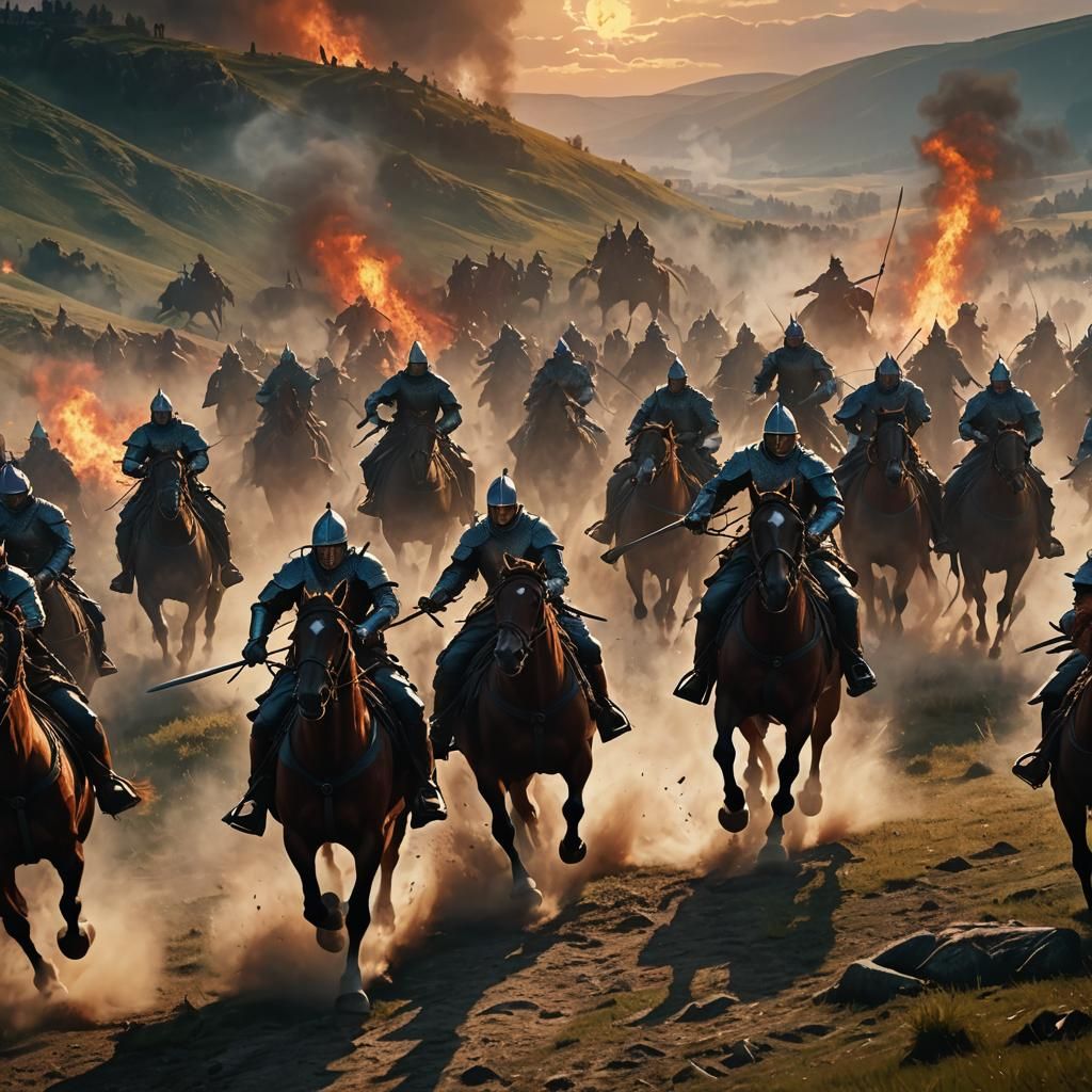 Epic Husaria Horsemen Battle in Oil Painting Style