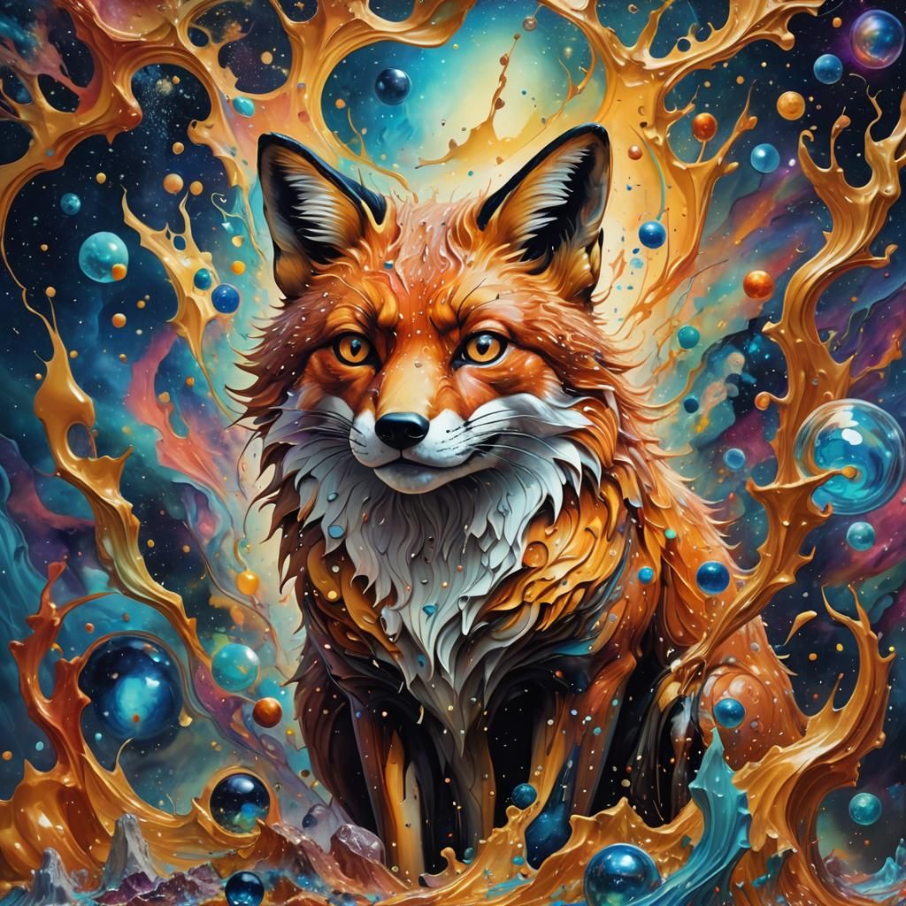 Holographic Cosmic Fox in Surrealist Style